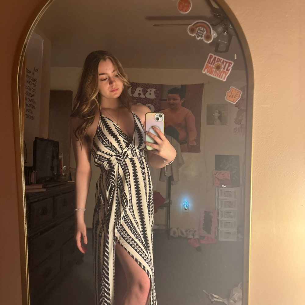 Black and White Halter Asymmetrical Sundress